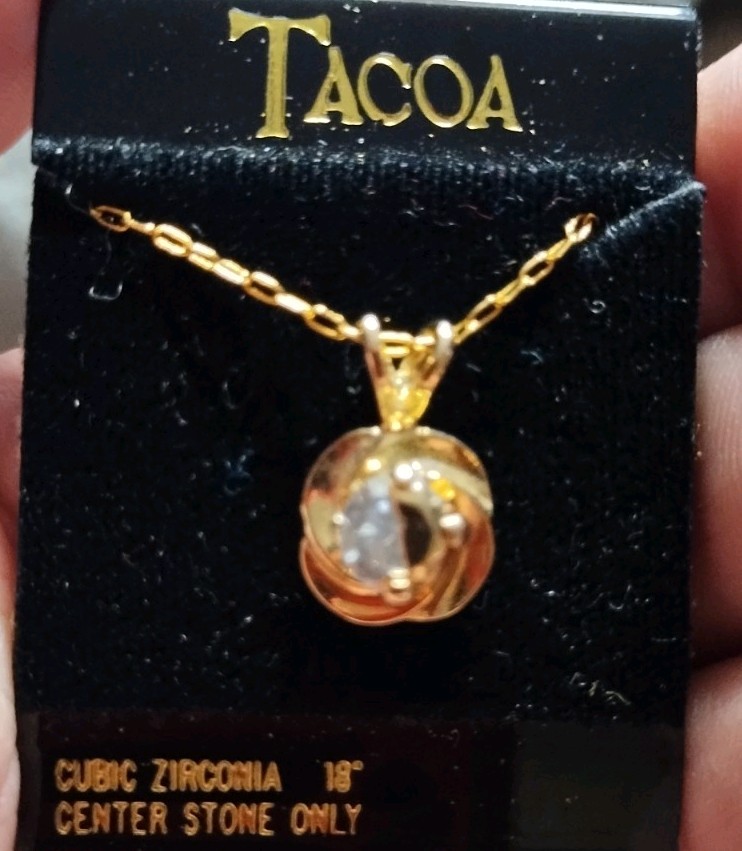 Tacoa Vintage Gold Tone Chain Necklace with Zirconia Pendant