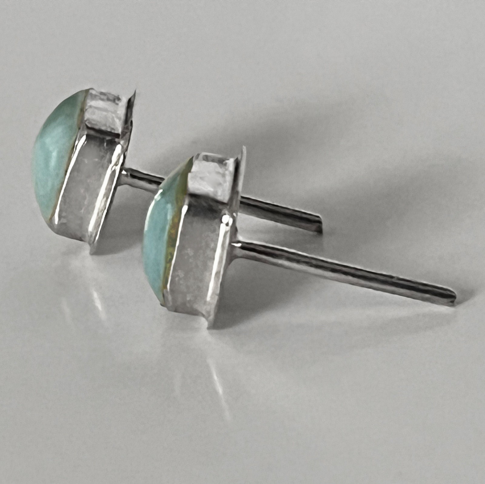 Sterling Silver and Polished Milky Aquamarine Gemstone Stud Earrings, 6mm Stones