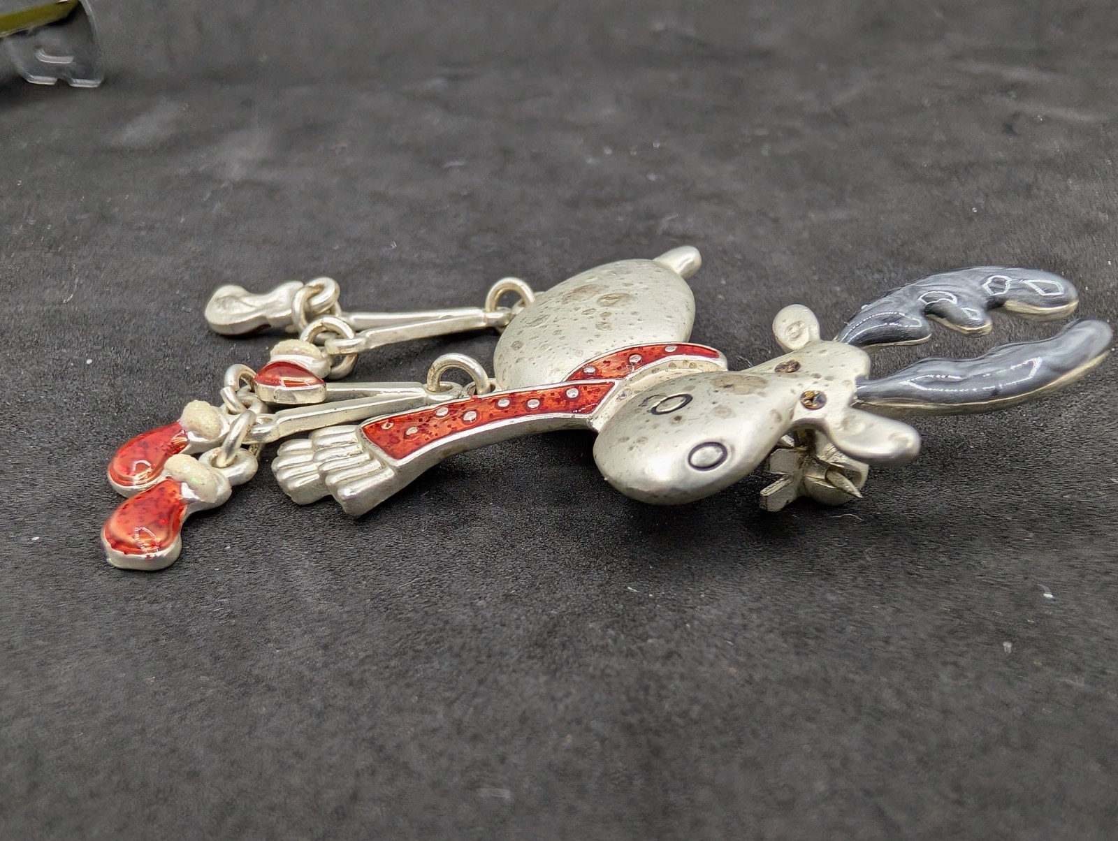 Vintage Reindeer Pin Brooch Leg Dangling Sparkling Enamel Christmas