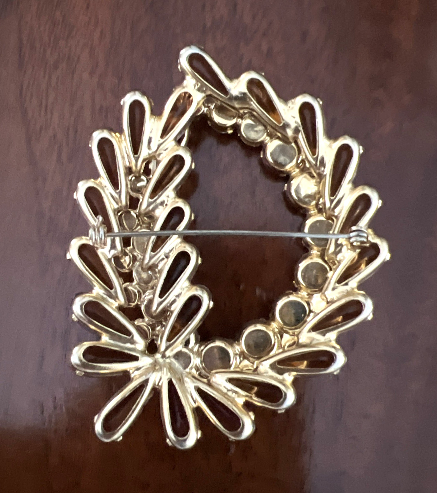 VTG. JULIANA DELIZZA & ELSTER AMBER & CLEAR RHINESTONE BROOCH LARGE 3″