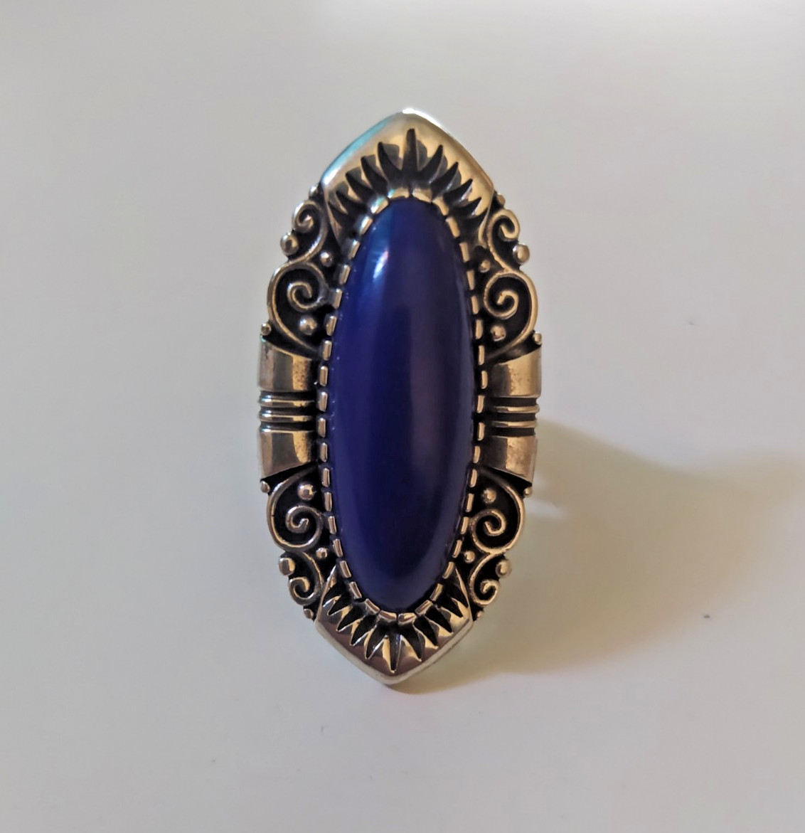 Ancient Vintage Victorian Sterling Silver Ring Blue Lapis lazuli Stone Size 8.5
