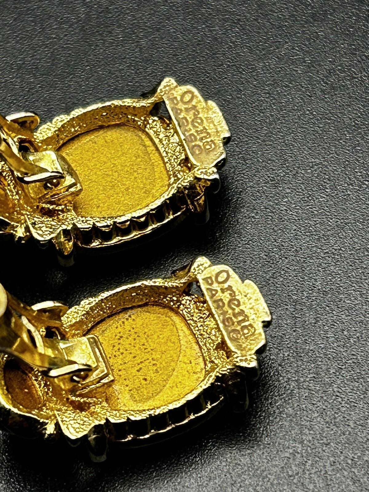 Orena Paris Signed French Vintage Crystal Faux Ruby Enamel Clip On Earrings