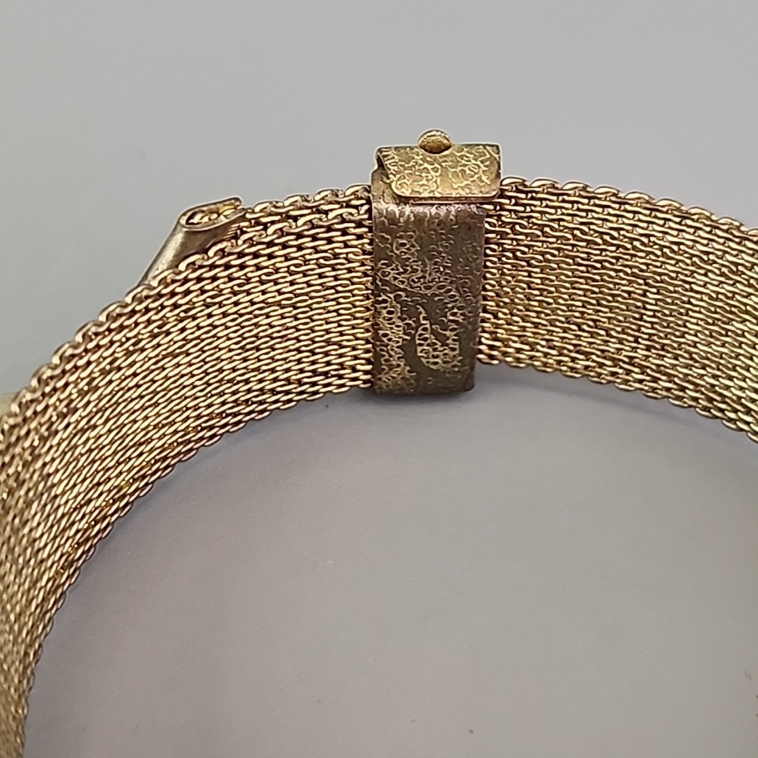 Vintage Mesh Chain Bracelet Victorian Revival Greek Key Tassel Gold Tone 7.25″