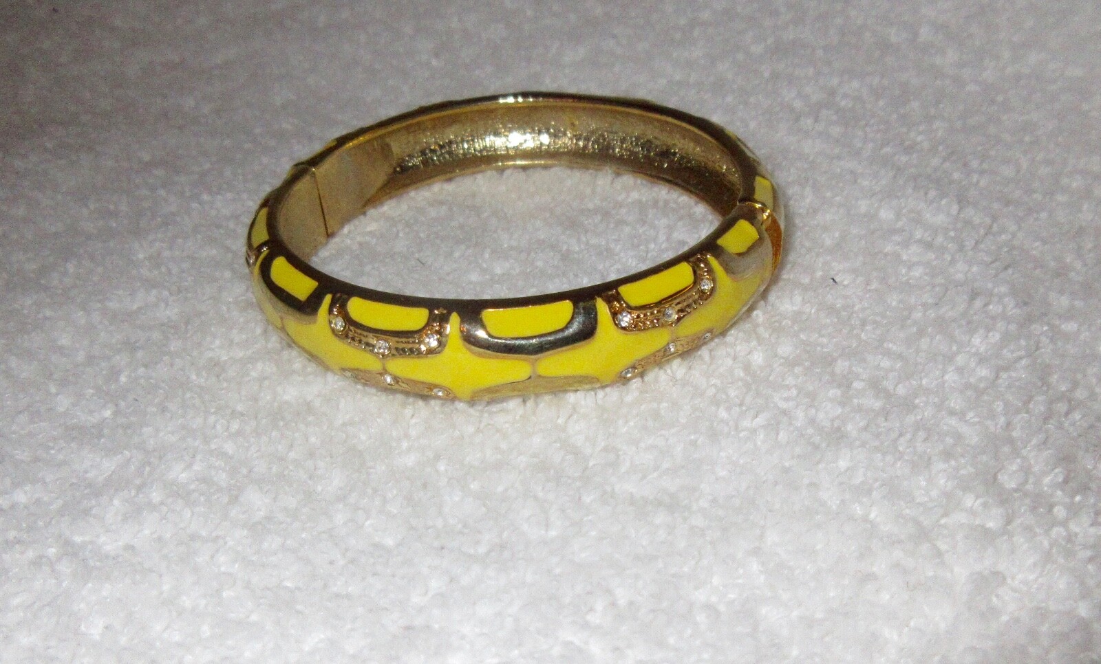 Yellow Enamel Crystal Accent Geo Bangle Bracelet Gold Tone or Plated –Superb!