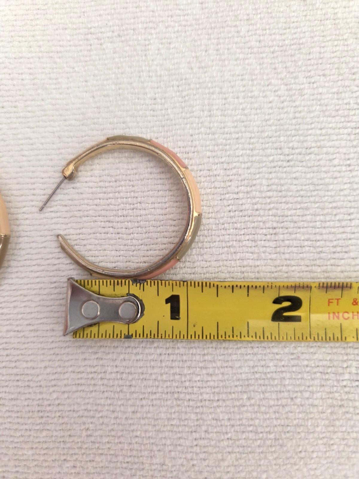 Vintage Express Gold Toned Pierced Hoop Earrings With Muted Pink & Green Enamel