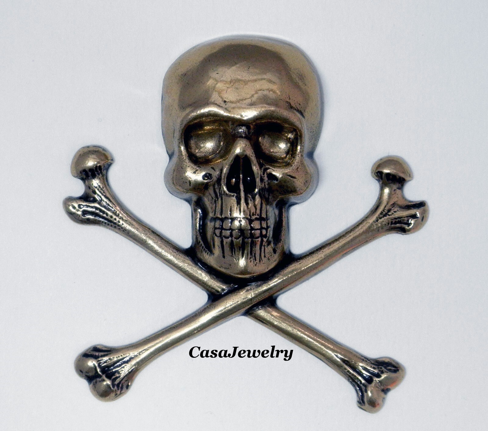 #2077 X-LARGE ANTIQUED GOLD SKULL + CROSS BONES COMPONENT – 1 Pc Lot