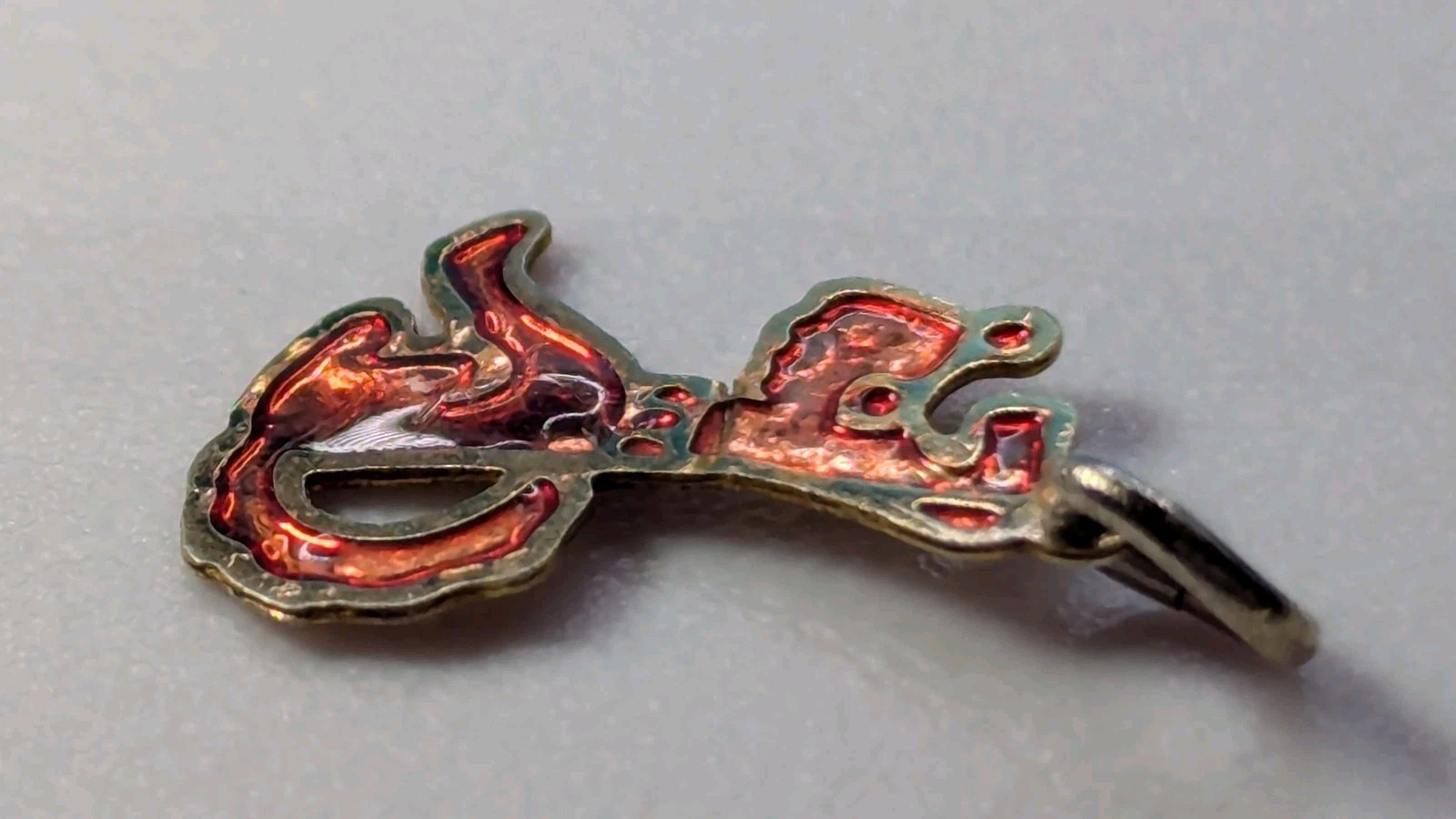 RARE Antique Art Deco Dainty Scottie Terrier Dog Enamel Pendant Gold/Red Signed