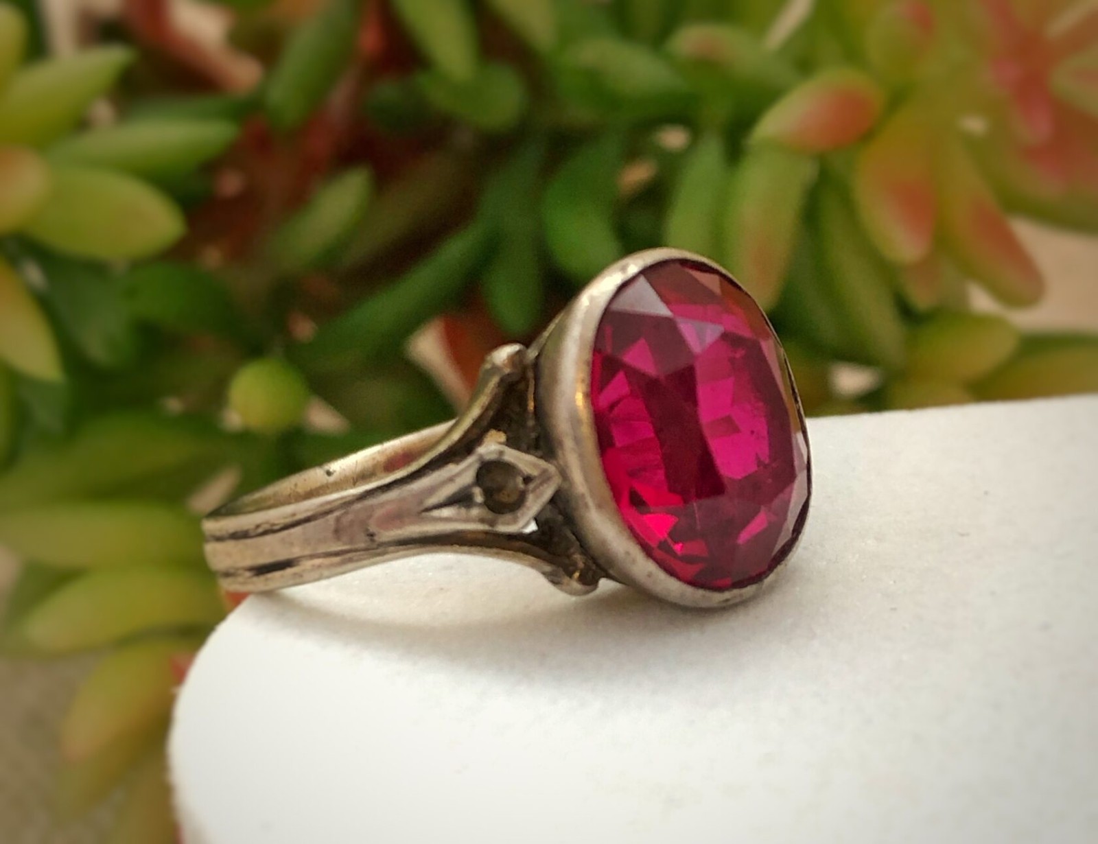 Estate Gems Vintage Soviet Jewelry Ring Ruby Sterling Silver 875 USSR Size 8.5
