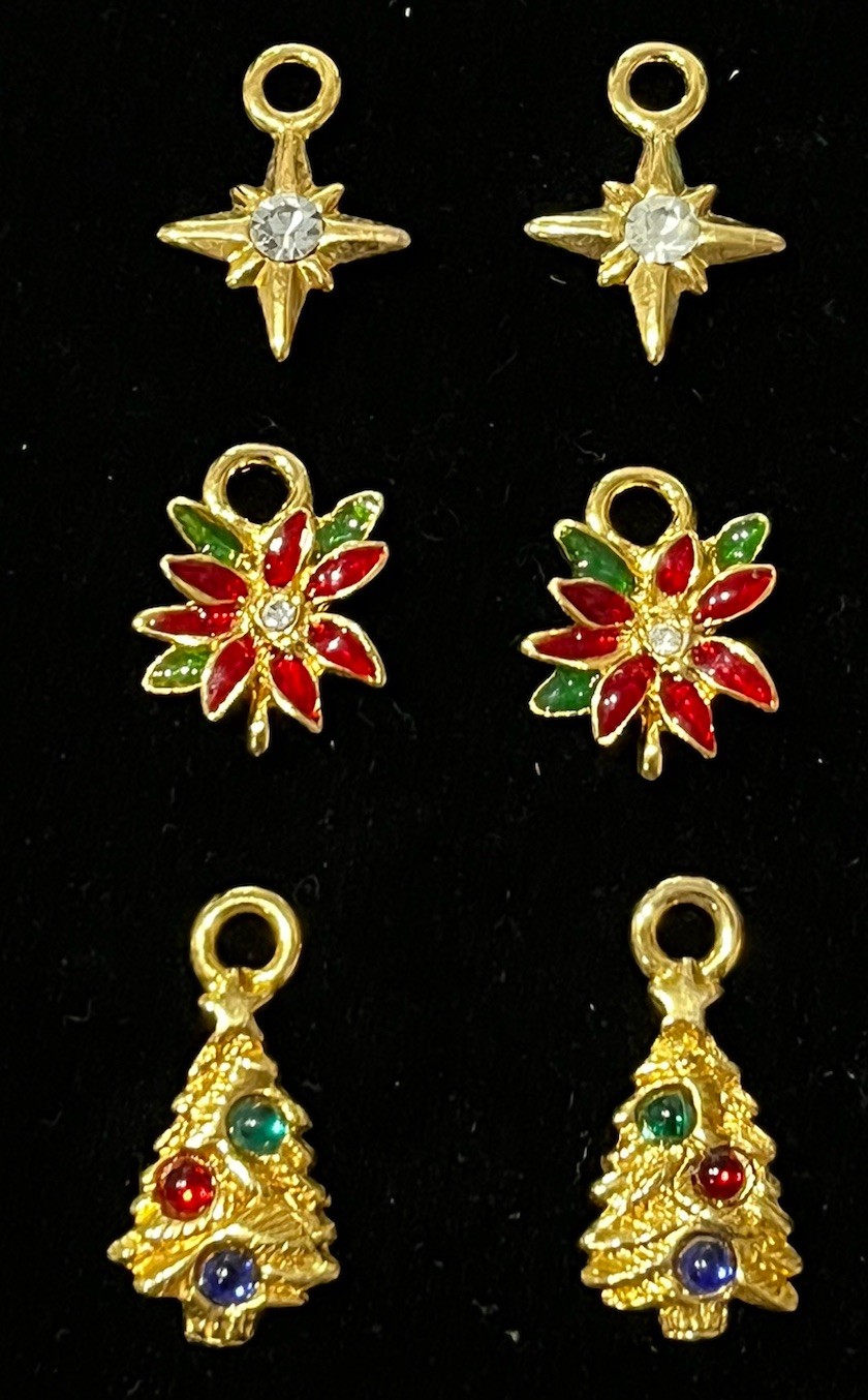 Vintage Christmas Pendant Charms Enamel & Rhinestone Ac Tree Cross Star Lot of 8
