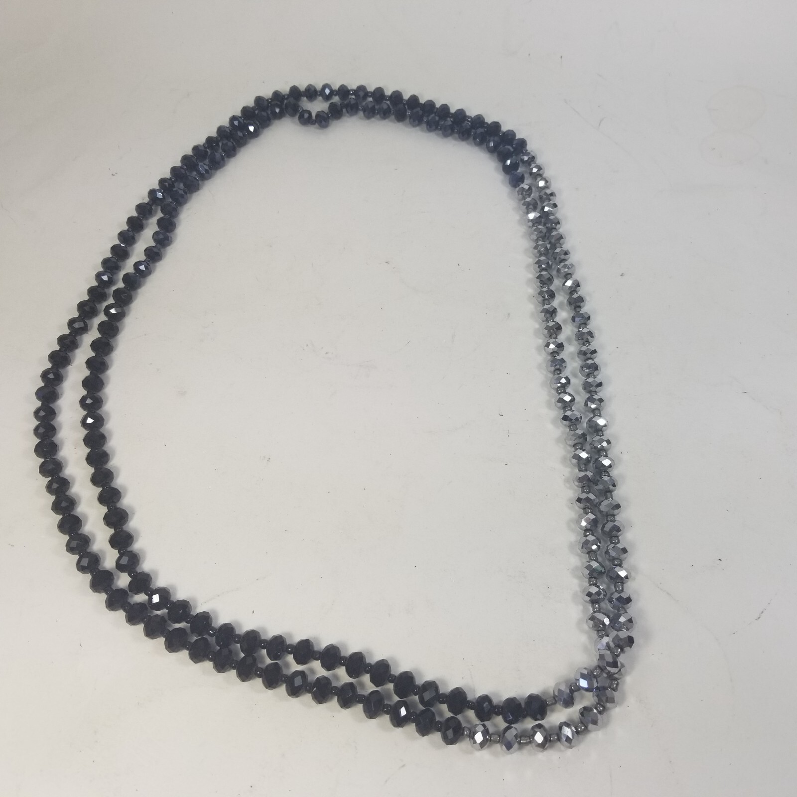Vintage Silver Tone Black Faceted Rhinestone Beaded Statement Necklace