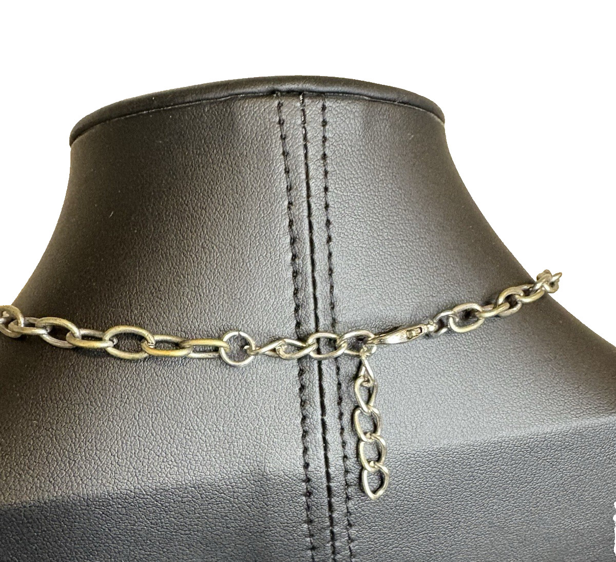 Silver Tone 10″ Vintage Adjustable Necklace & Clip On Earrings Glam Goth
