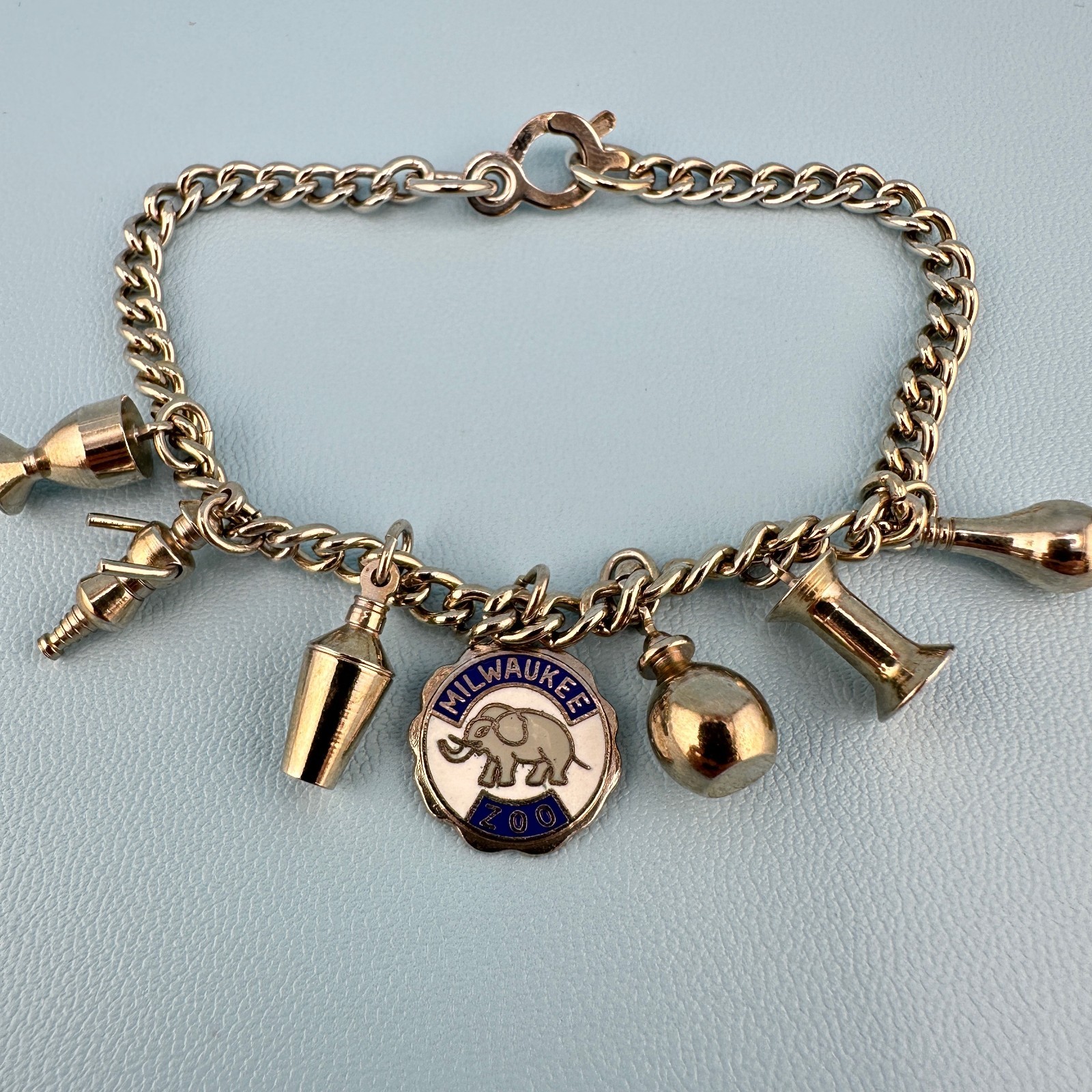 Vintage Charm Bracelet Silver Tone Sister Clasp Milwaukee Zoo Light Bulb 6.5″
