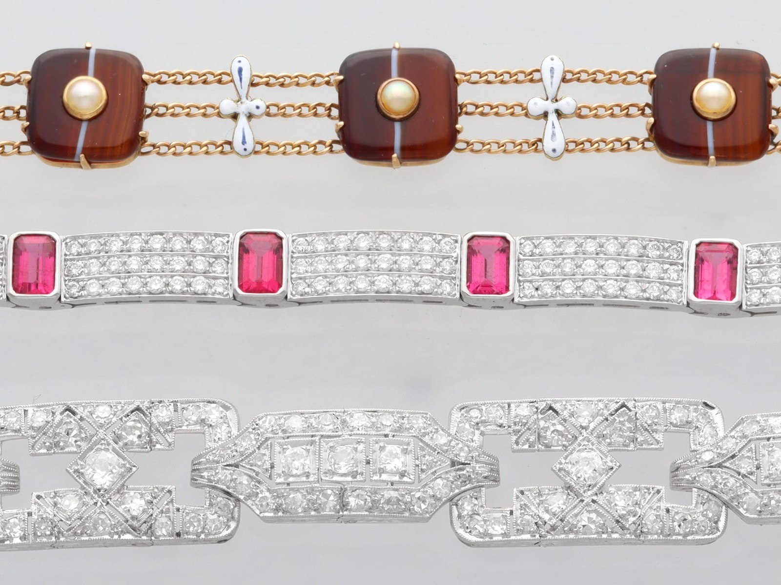 7.80Ct Pink Tourmaline and 6.72Ct Diamond 18k White Gold Bracelet Circa 1990