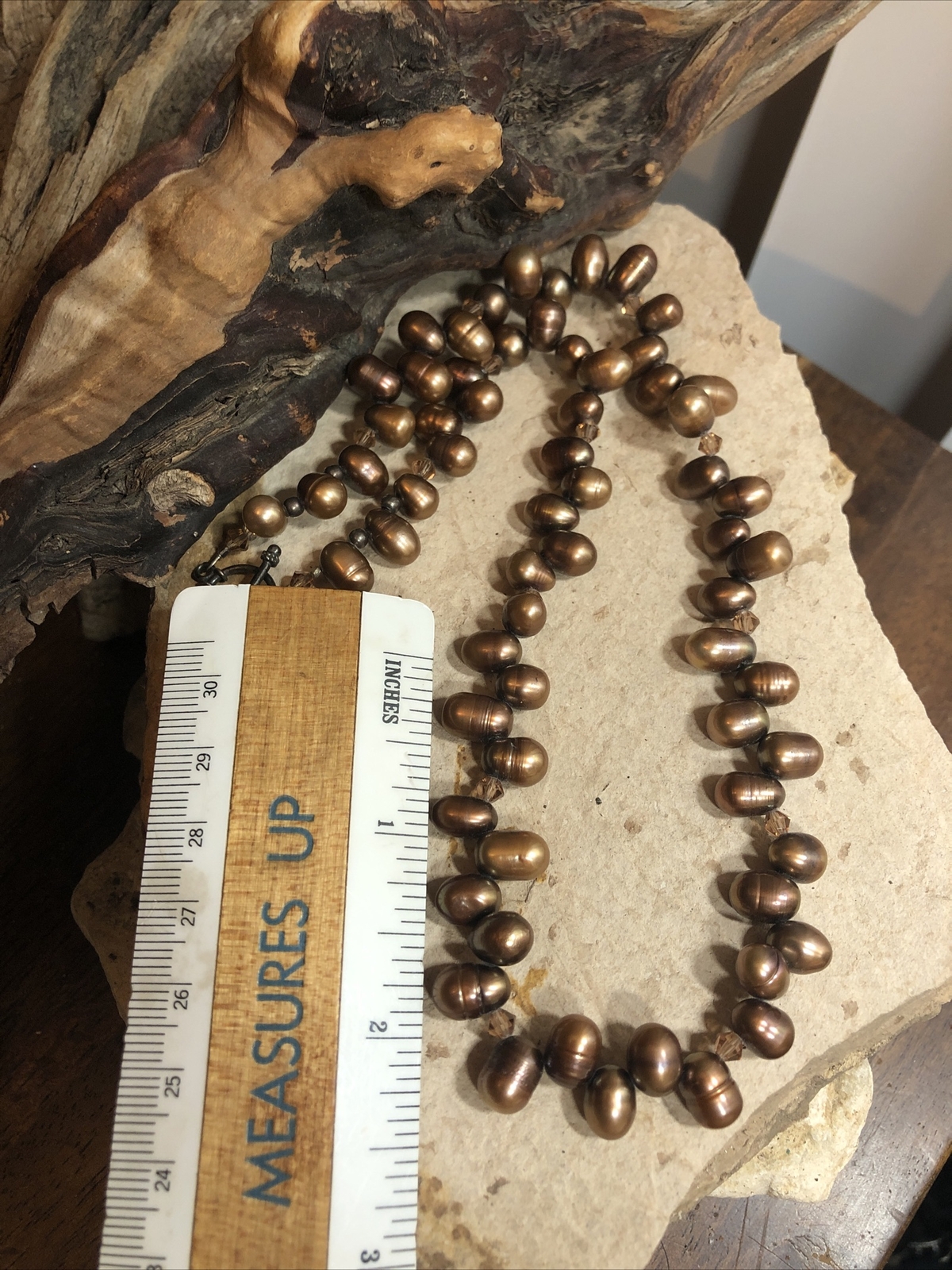 Vintage 925 Sterling Silver Root beer Pearl Bead Beaded Toggle Necklace 44g