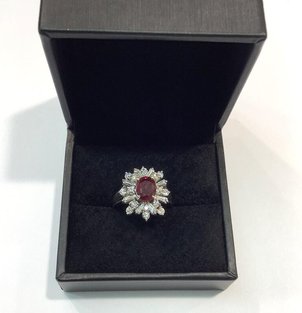 18K White Gold 1.76ctw Oval Ruby & Mixed Cut VS Diamond Cocktail Ring