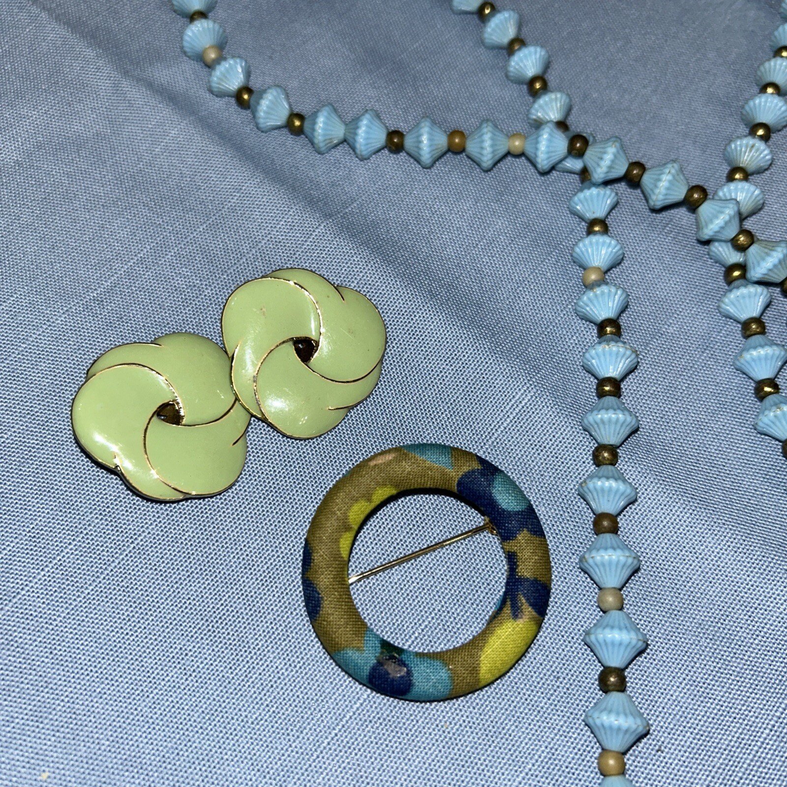 Clip on earrings, Pin And 24” Vintage Beaded Necklace C003