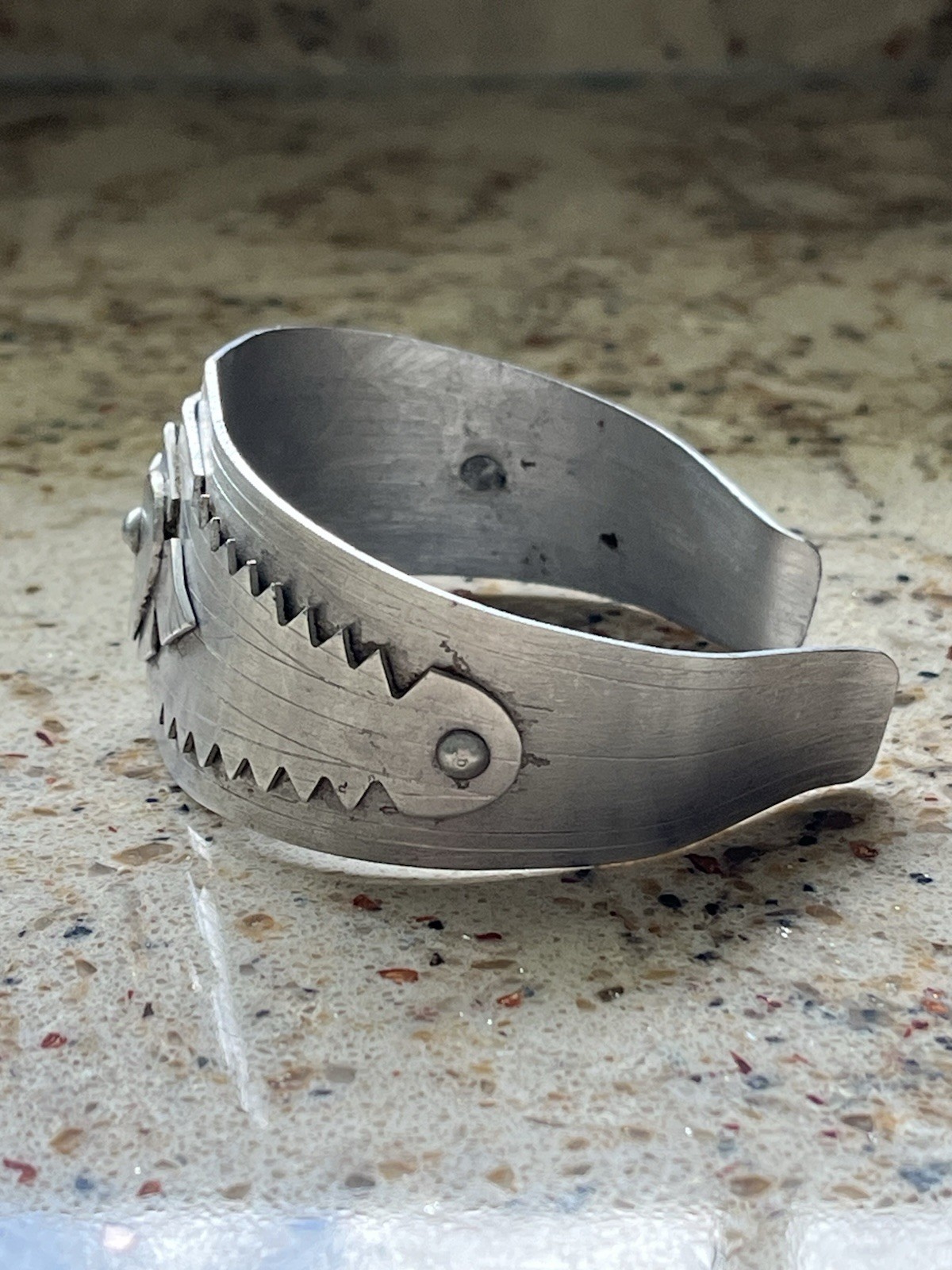 Vintage WWII Era Trench Cuff Bracelet Layered Aluminum Heart