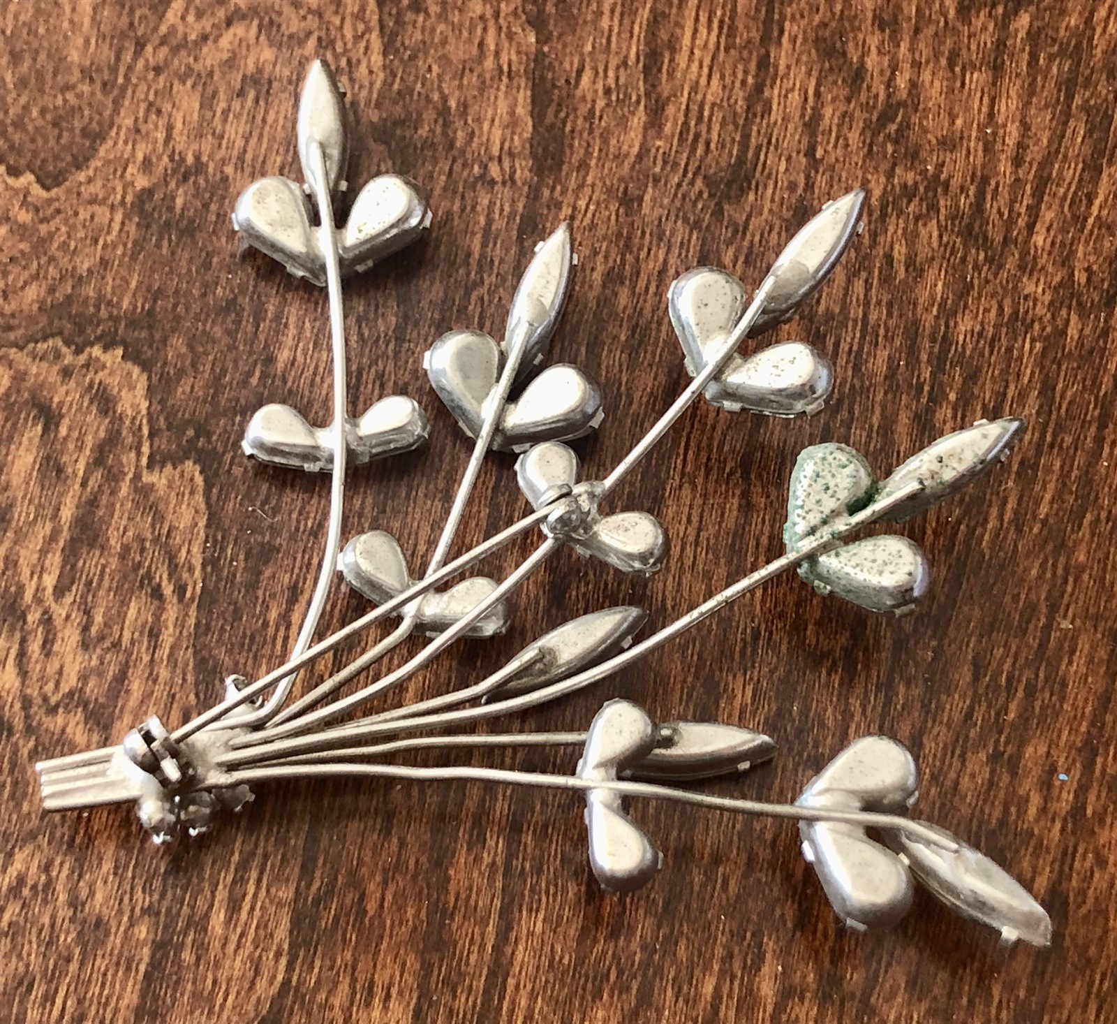 Vintage Clear Prong Set Rhinestone Tremble Flower Spray Brooch 3 X 3.5