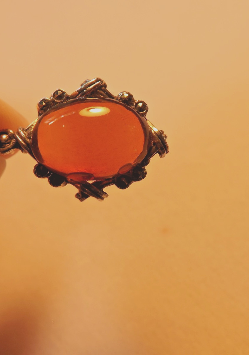 Vintage Sterling Baltic Amber and Marcasite Pendant with Sterling Chain