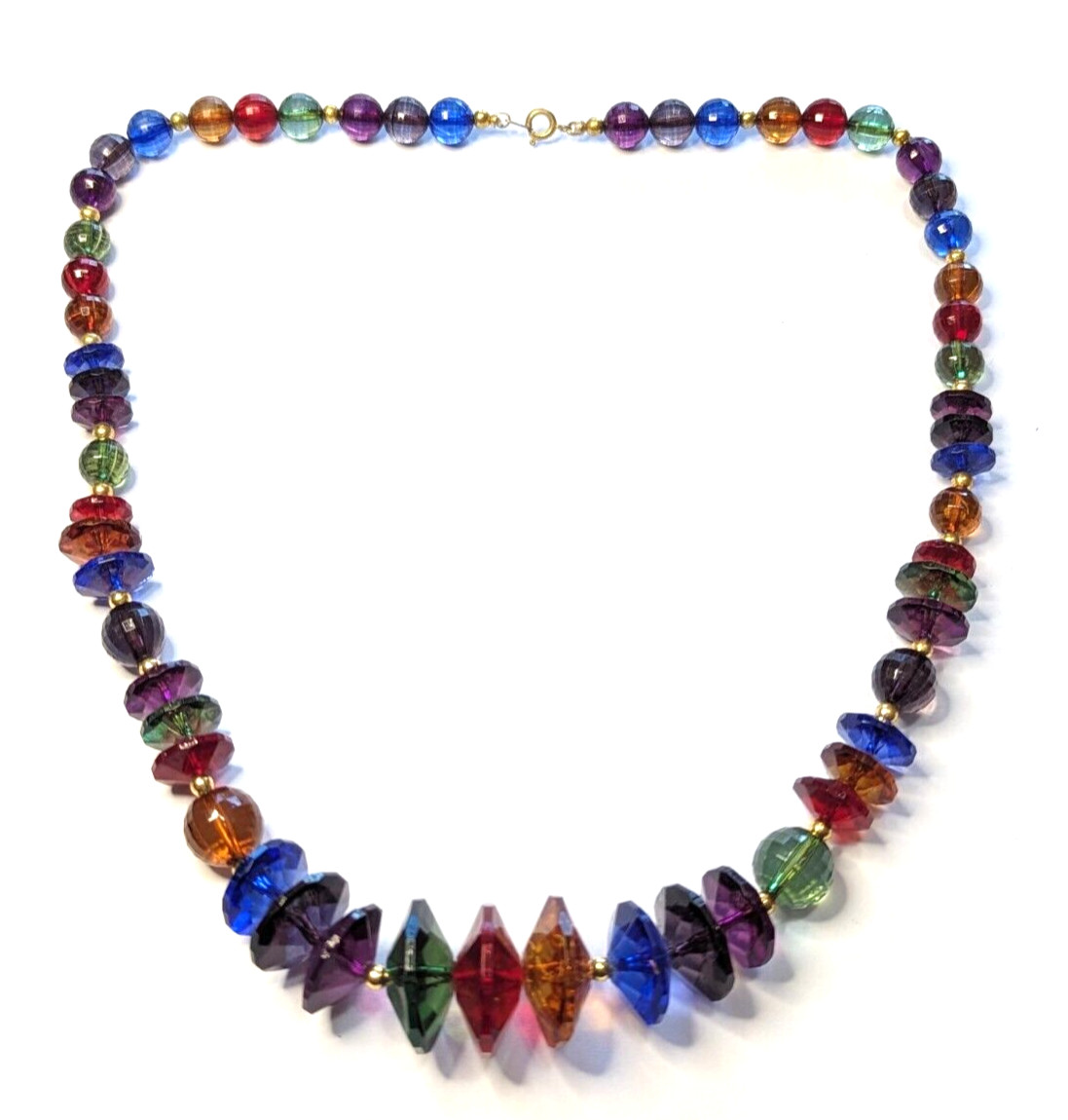 Vintage Multi Color Acrylic Multi Shape Faceted Beaded Statement Necklace 24″