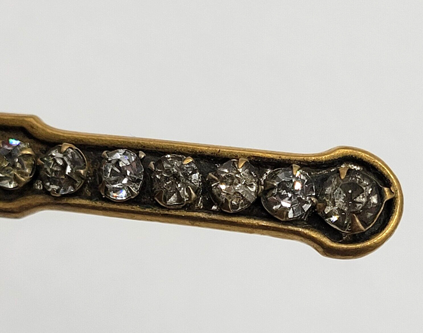 Edwardian Gold Plated with Rhinestones Brooch Bar Pin Circa 1920s
