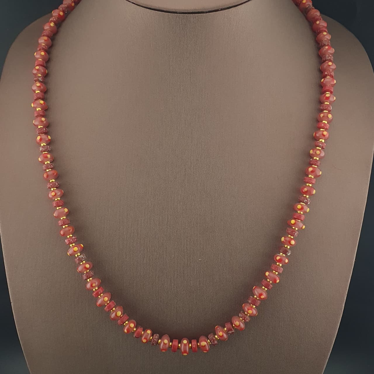 Vintage Venetian Tiny Tire Eye Glass Beads Necklace 26in 8.4-9.2mm