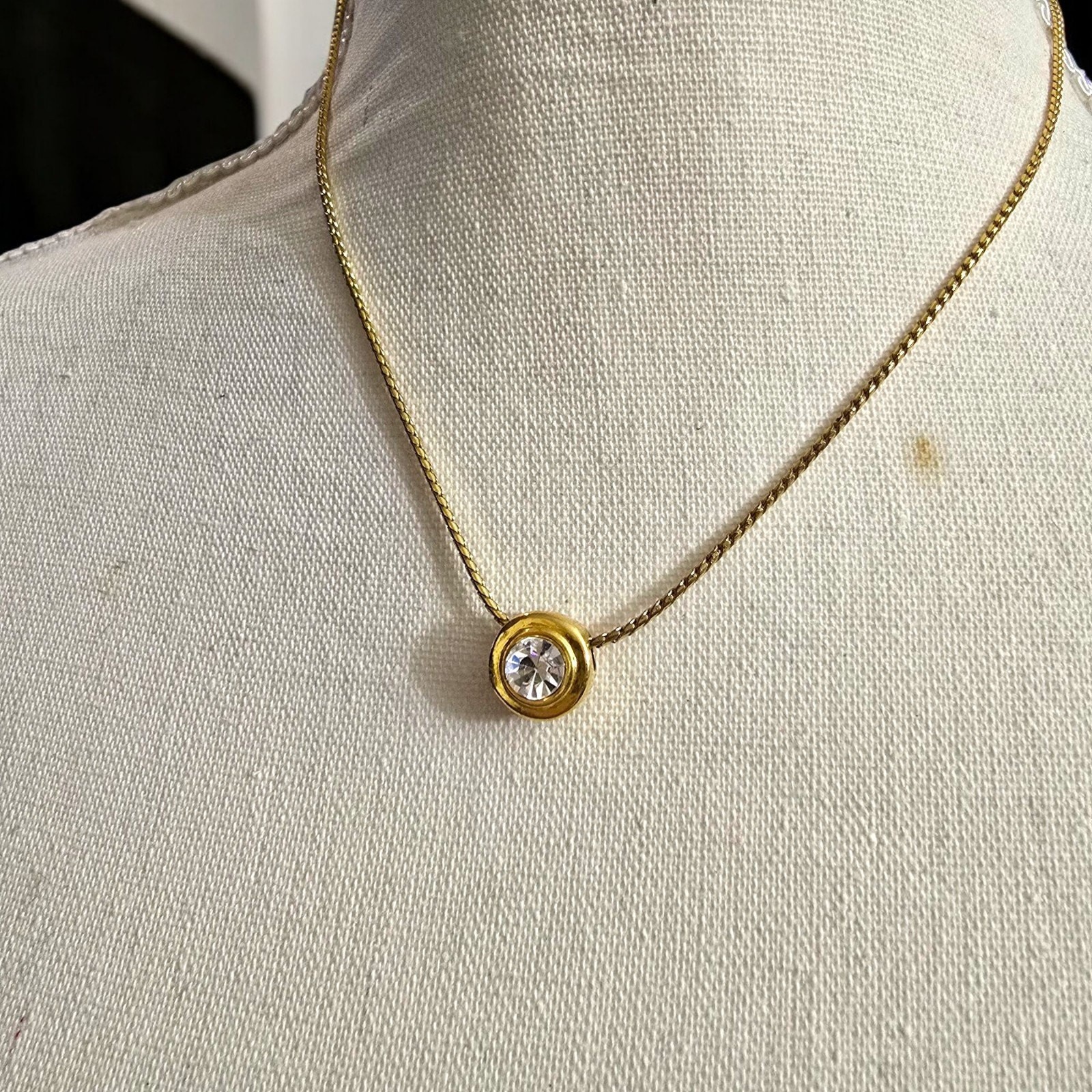 Minimalist Pendant Necklace Round Faceted Clear Crystal Rope Chain 16″ L SKU2238