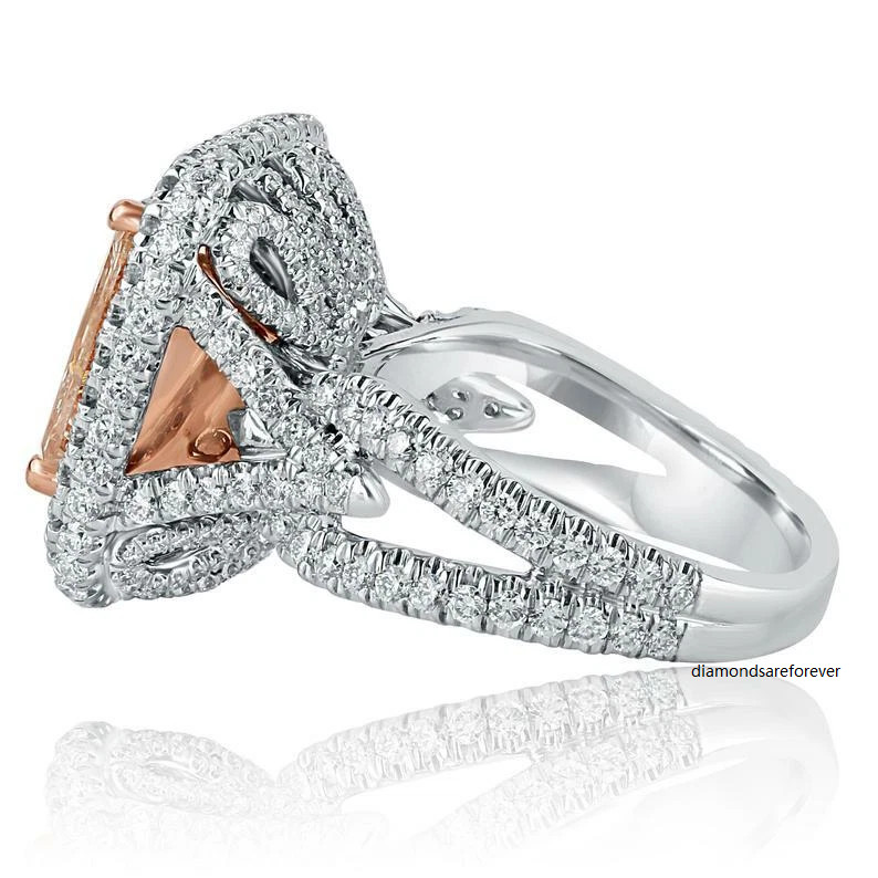 14K White Gold Finish Halo Ring 5Ct Princess Cut Champagne Moissanite Diamond