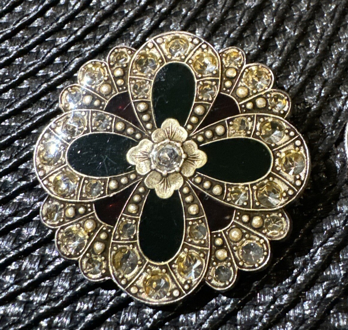 Vintage Rhinestone Brilliant Dark Green Brooch