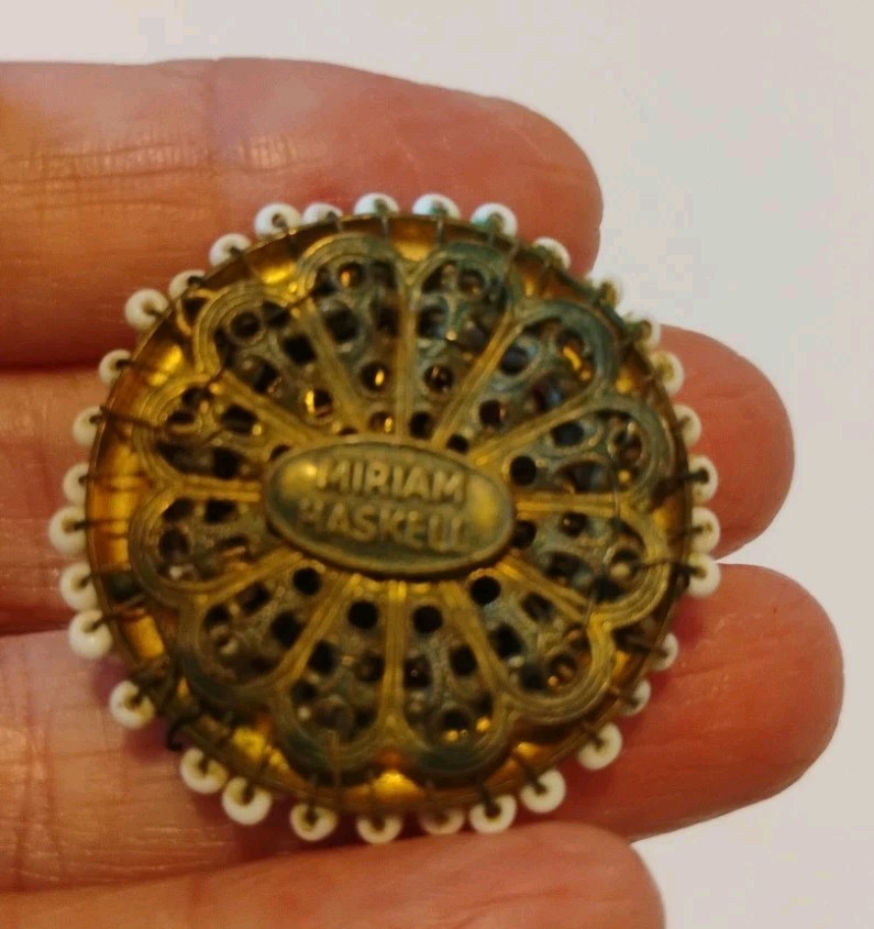 Vtg MIRIAM HASKELL BROOCH BAROQUE, Pearl/Rhinestones Signed, No Pin On Back
