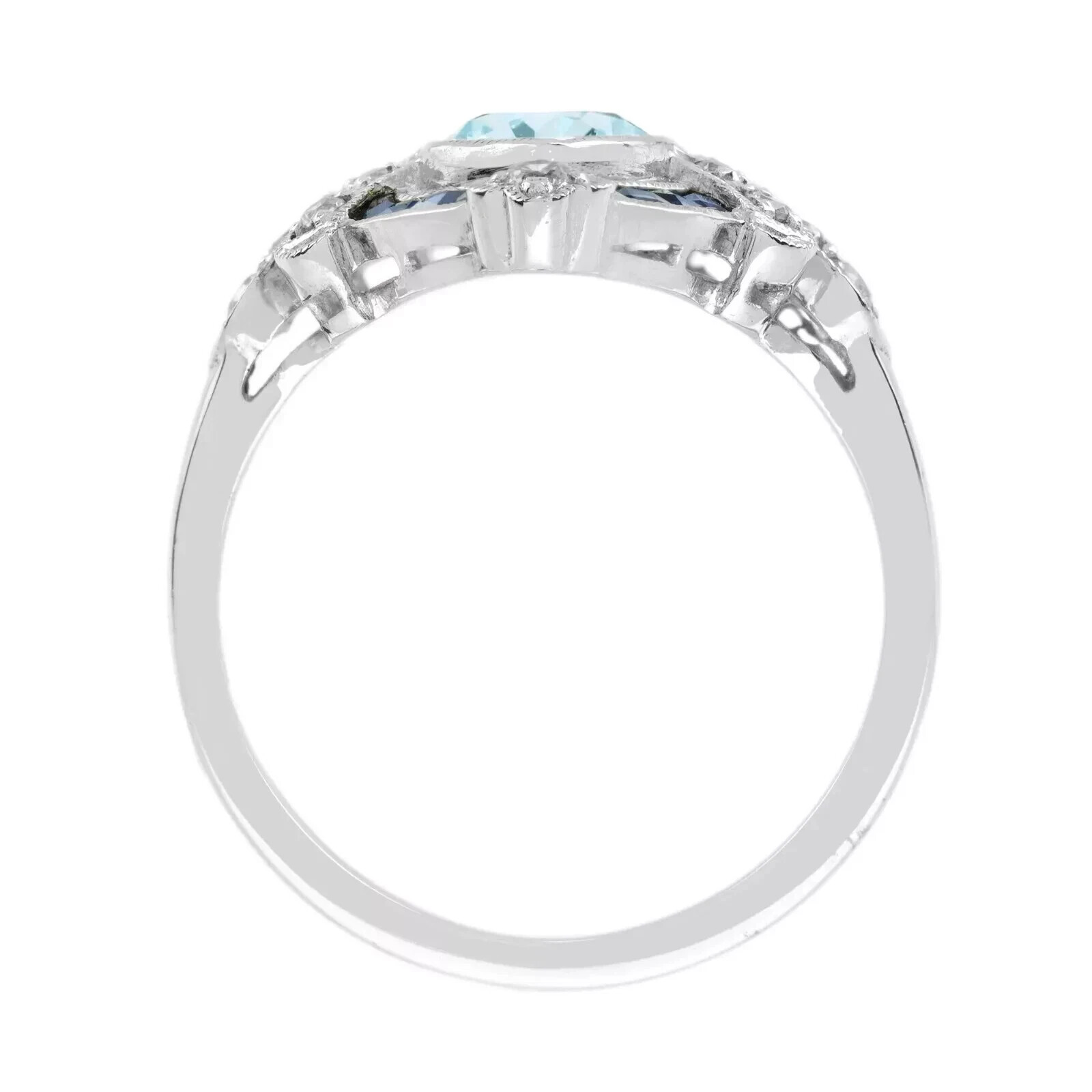 Art Deco Vintage Style 2.7Ct Aquamarine Lab Created Diamond Wedding Silver Ring