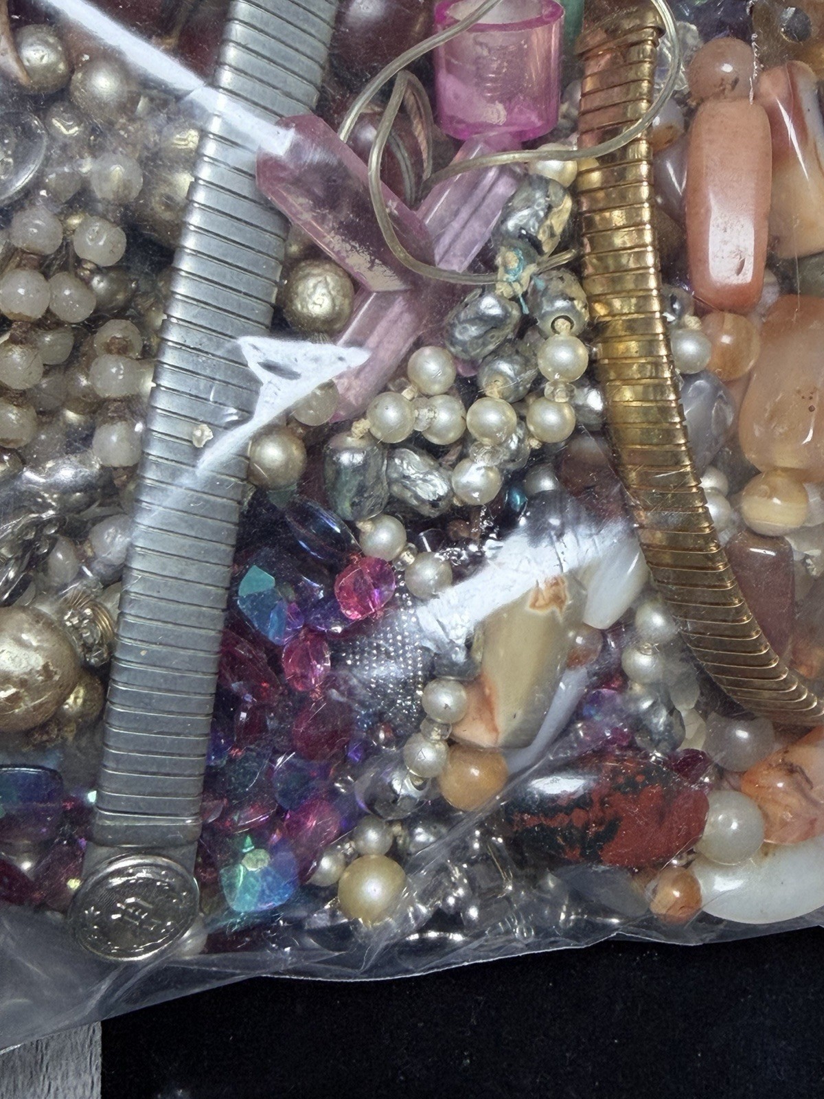 Vintage Mystery Jewelry Lot Boho Tumbled Stone Porcelain Repurpose Craft Upcycle