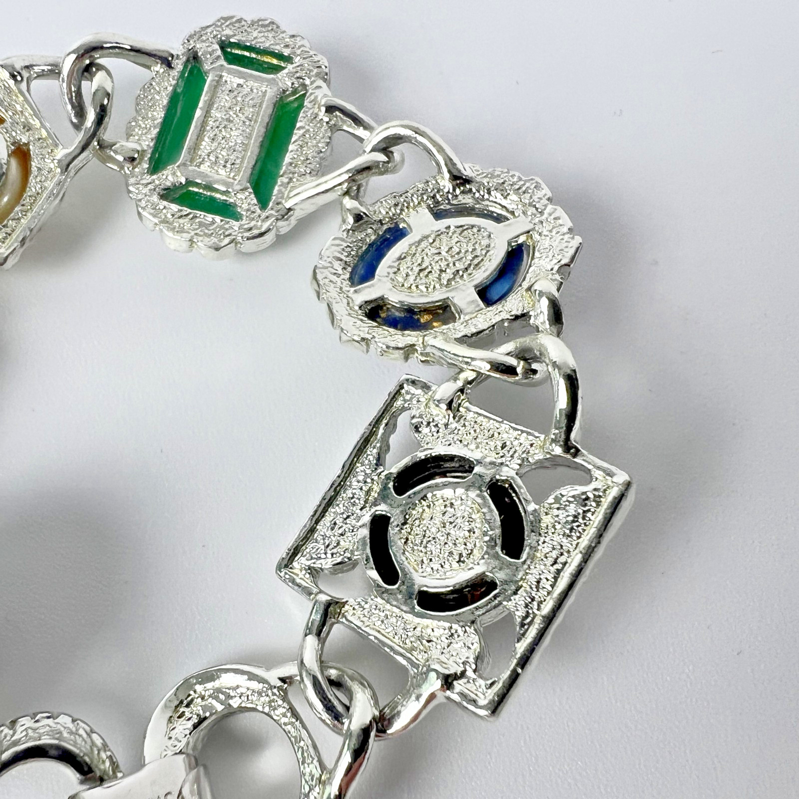 Sarah Coventry Multi Stone Bracelet Silver Tone Faux Pearl Cabochon Vintage
