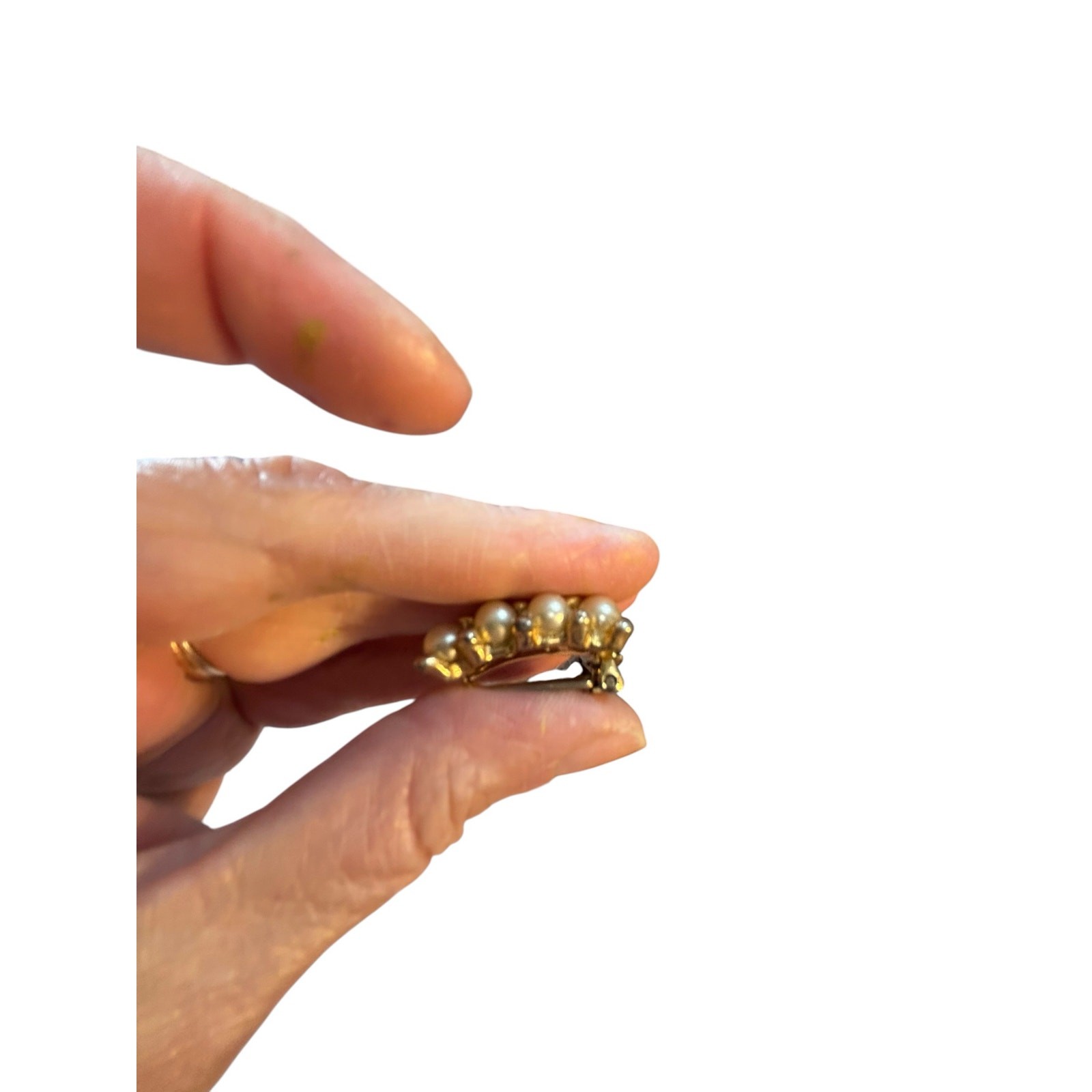 Vintage Faux Pearl Cluster Fur Clip Gold Tone Beaded Statement Mid Century Glam