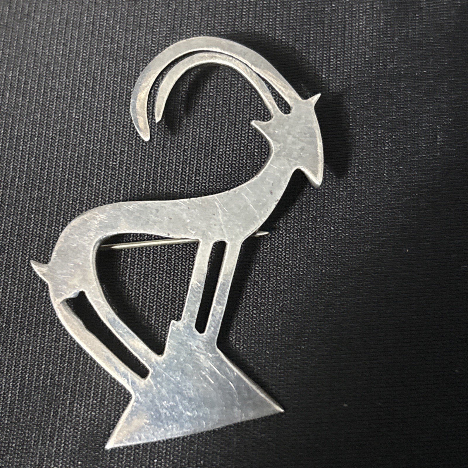 Vintage Modernist Ram Goat Brooch Pin Forbes Sterling Silver Signed Antelope 2”