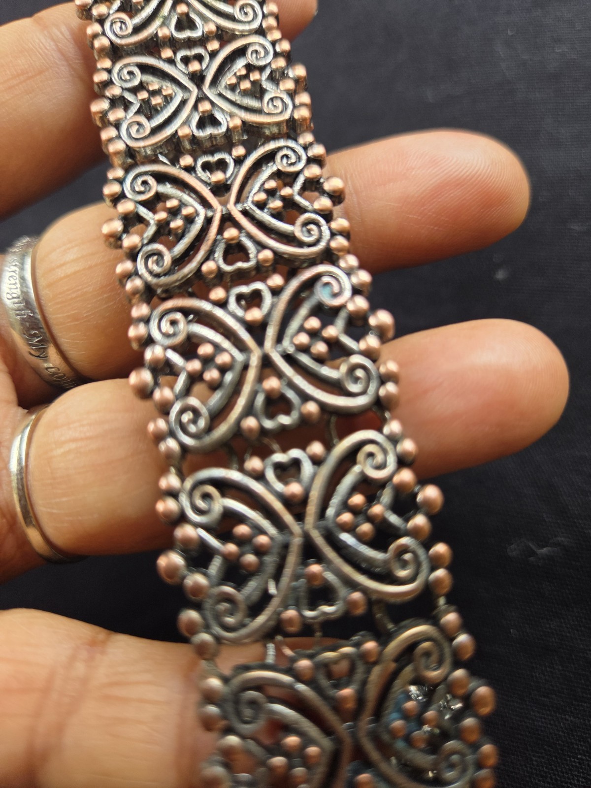 Vtg Silvertone&Coppertone Choker 15.5″ Intricate Scrollwork and Filigree panels