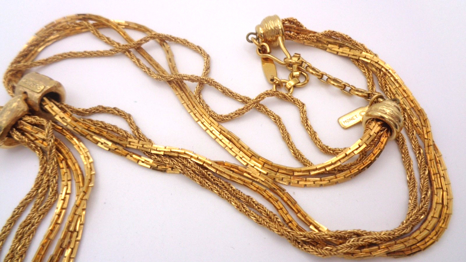 Vintage Monet Multi Strand Gold Tone with Chain Dangle Statement Choker Necklace