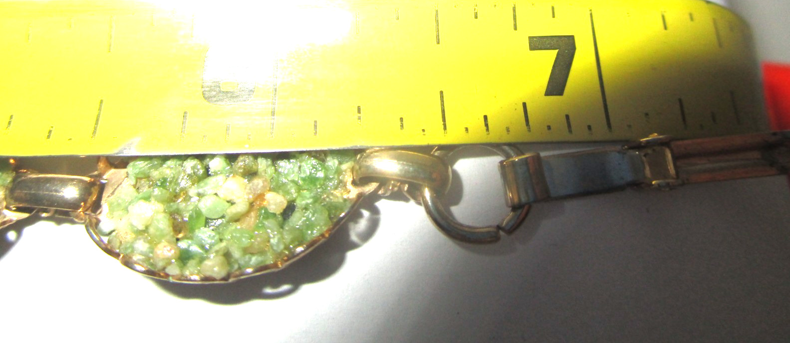 Vintage Gold Tone Link Bracelet w/Green Stones Size Small
