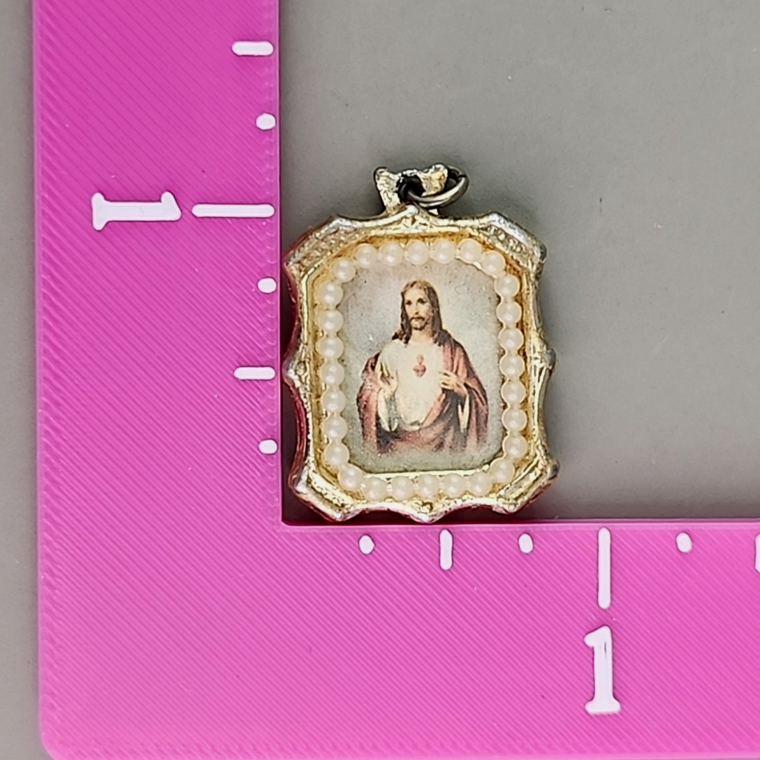 Vintage Religious Pendant Necklace Double Sided Jesus Mary Gold Tone 18″