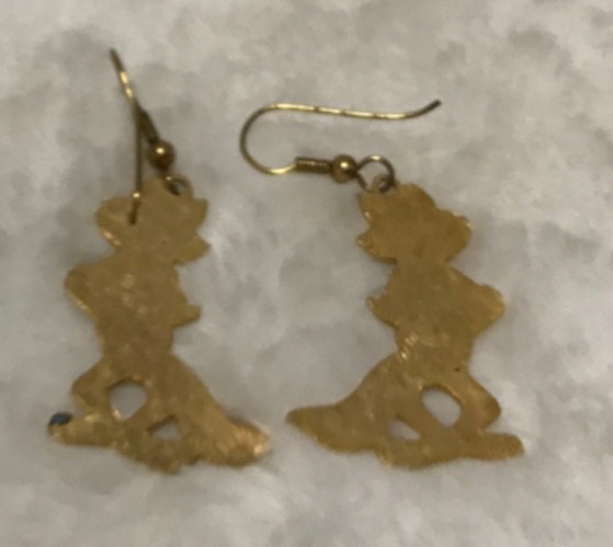Vintage Enamel Gold White Whimsical Fox Dangle Pierced Earrings