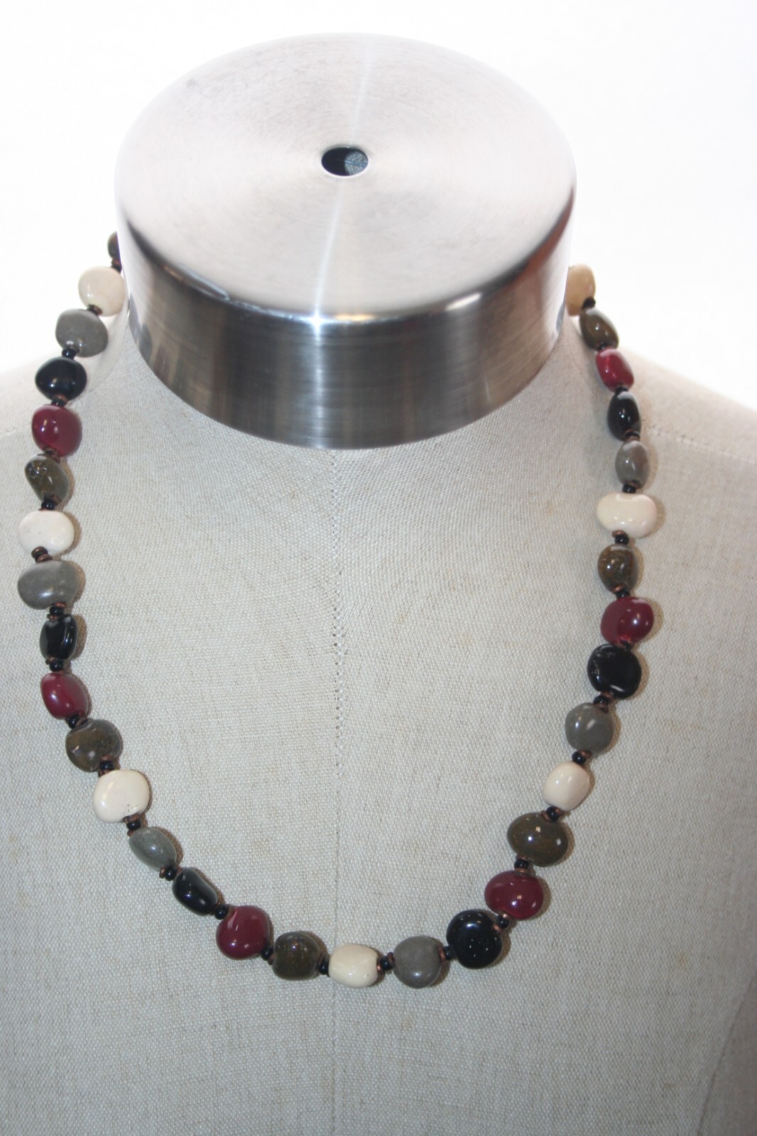 Matinee Length Necklace Polished Multicolored Semi-Precious Stone Copper Spacers