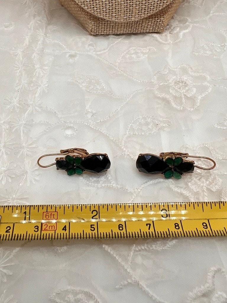 Vintage Brooch and Earrings Faceted Green Cut Glass Pin and Pierced Earrings Set