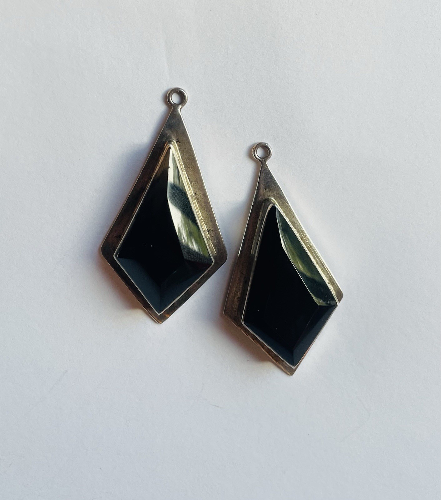 VINTAGE silver Earrings TAXCO black onyx large modernist style