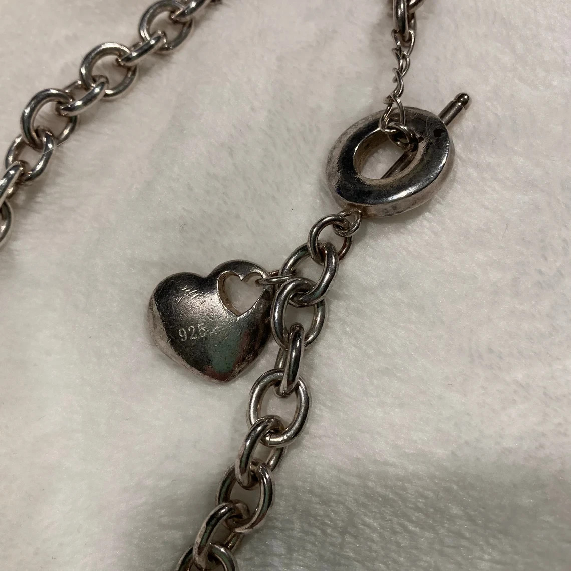Antique 0.925 Sterling Silver Chain Heart Toggle Closure 73.1 grams 20 Inches