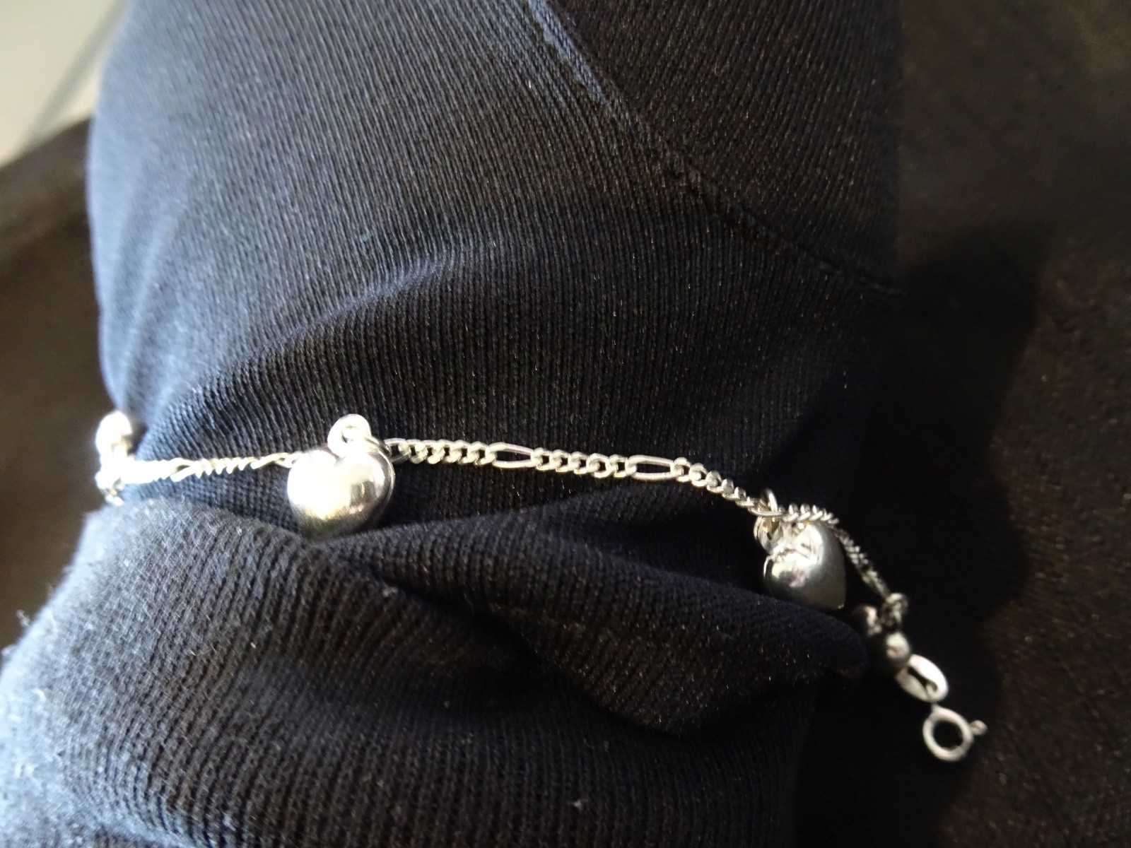 #632–VINTAGE STERLING SILVER PUFF HEART BRACELET-925–ITALY
