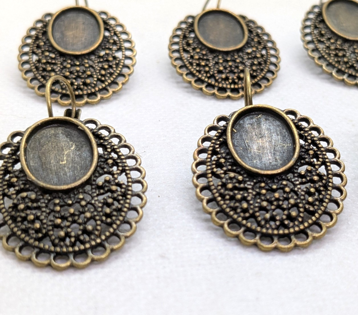 10 Bronze Colored Earring Blanks Bezel Settings Filigree Border Cabochon Base