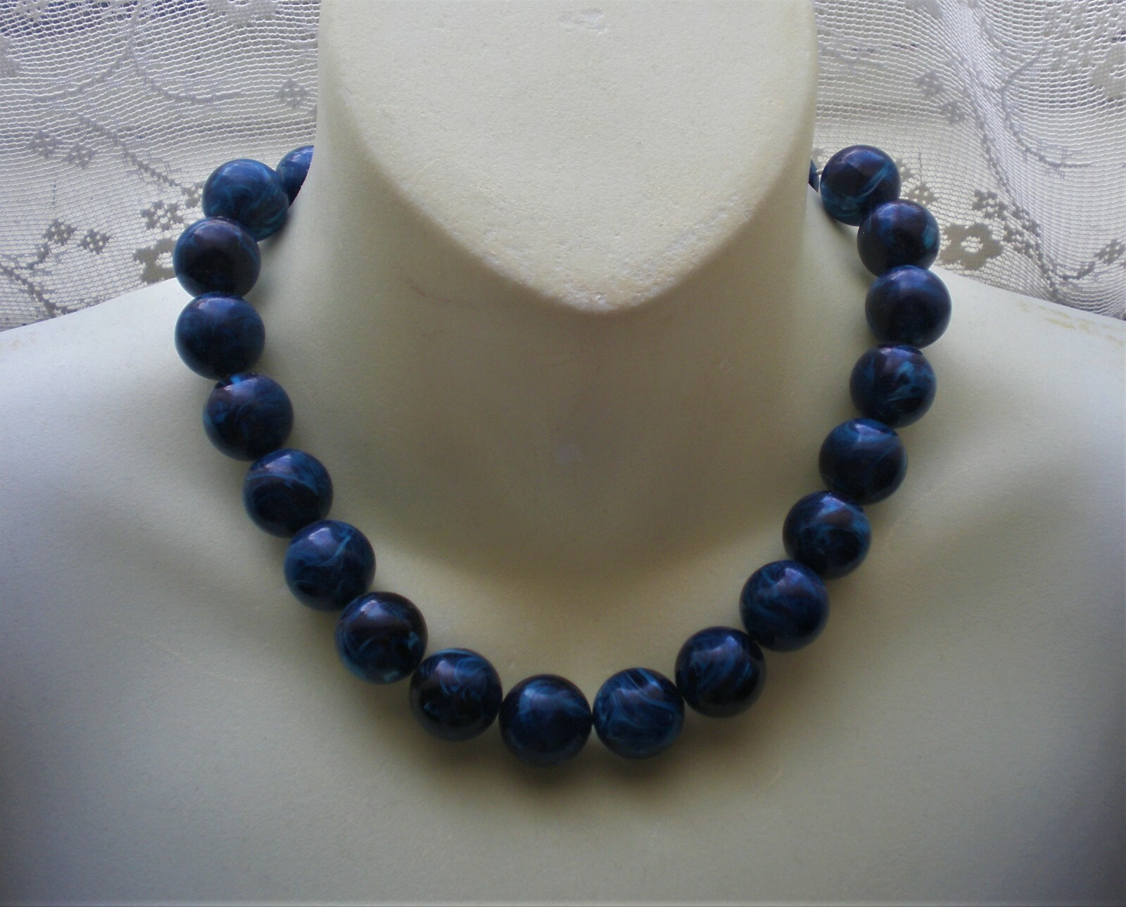 Vintage West Germany 17.5MM Blue Faux Lapis Lazuli Beads Beaded Necklace 17.5″