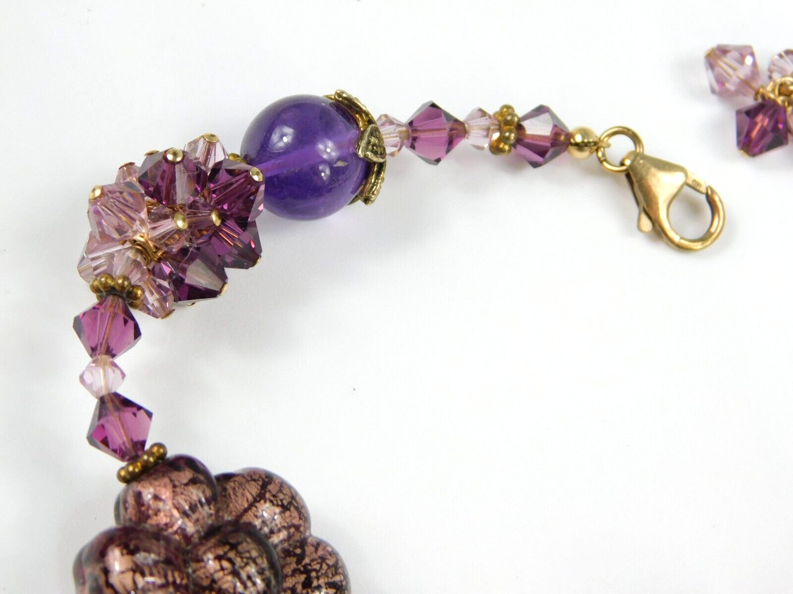 Stunning Gold Filled Crystal & Amethyst Purple Flower Beaded Bracelet 7-9″ Long