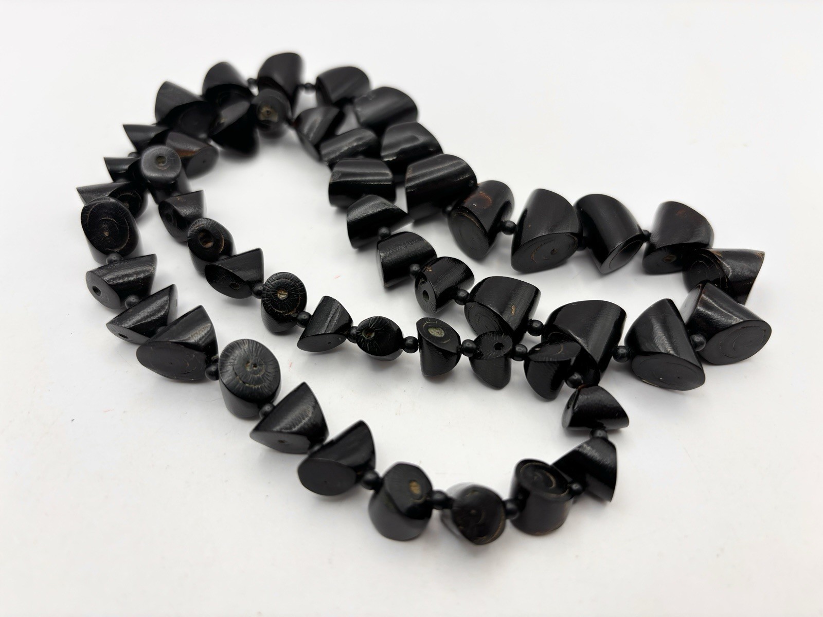 Vintage Natural Black Coral Necklace Irregular Barrel Cut Slice Beads ~49g