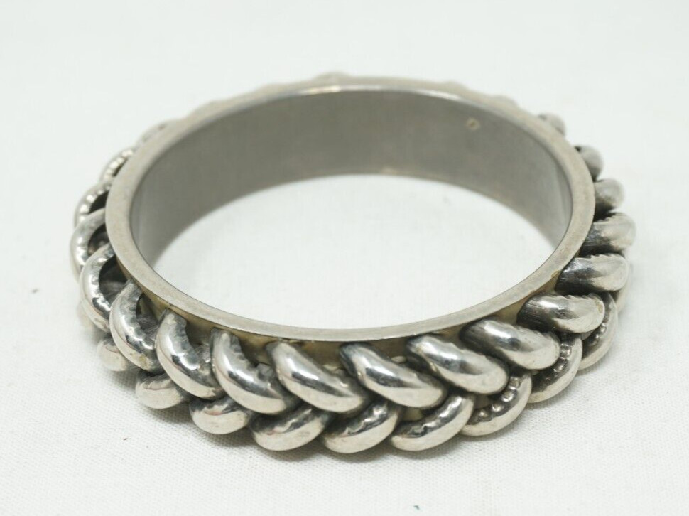Rope Twist Weave Chain Silver Tone Cuff Bracelet Bangle Vintage Industrial